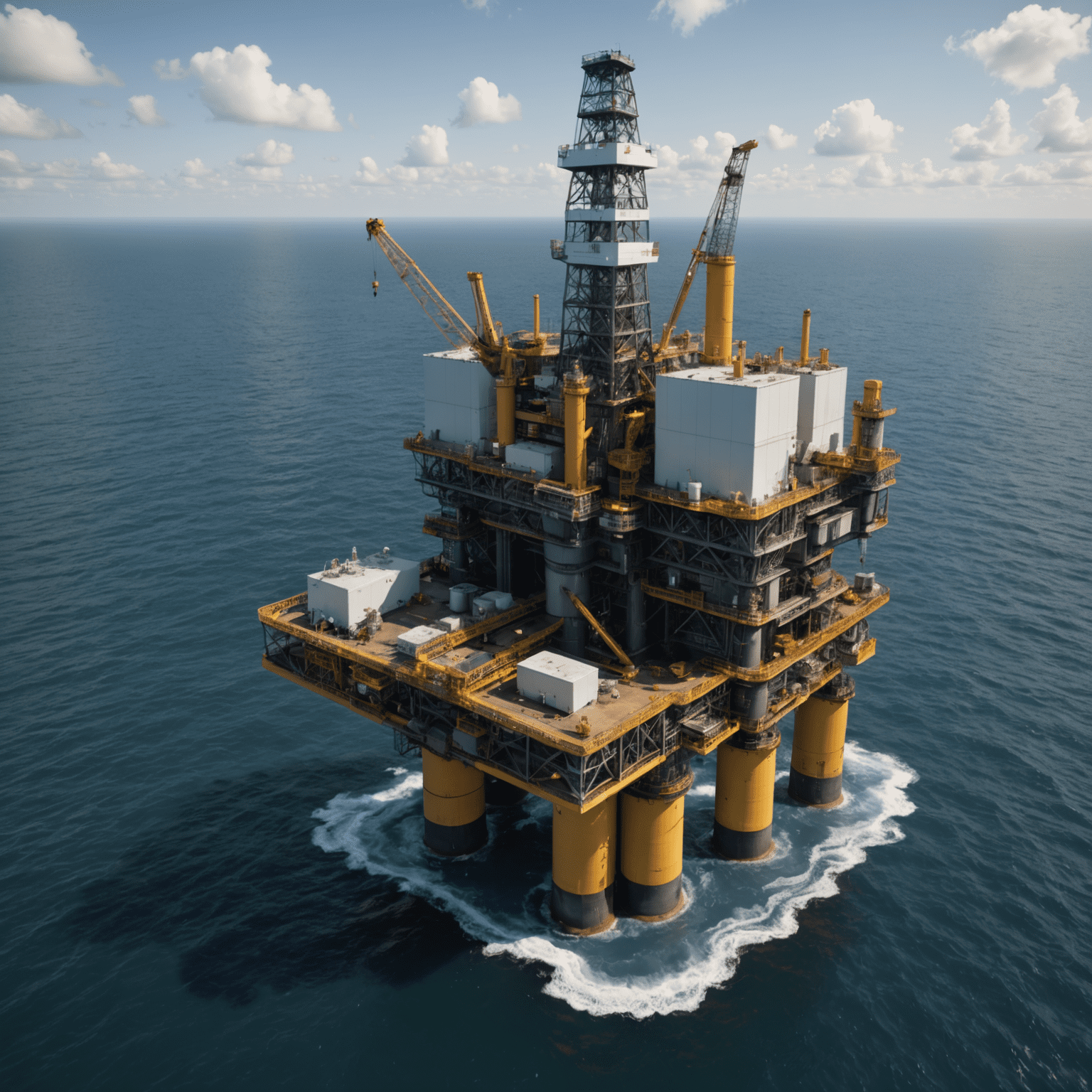 Offshore oil platform with new emissions control equipment installed, showcasing advanced technology for reducing environmental impact