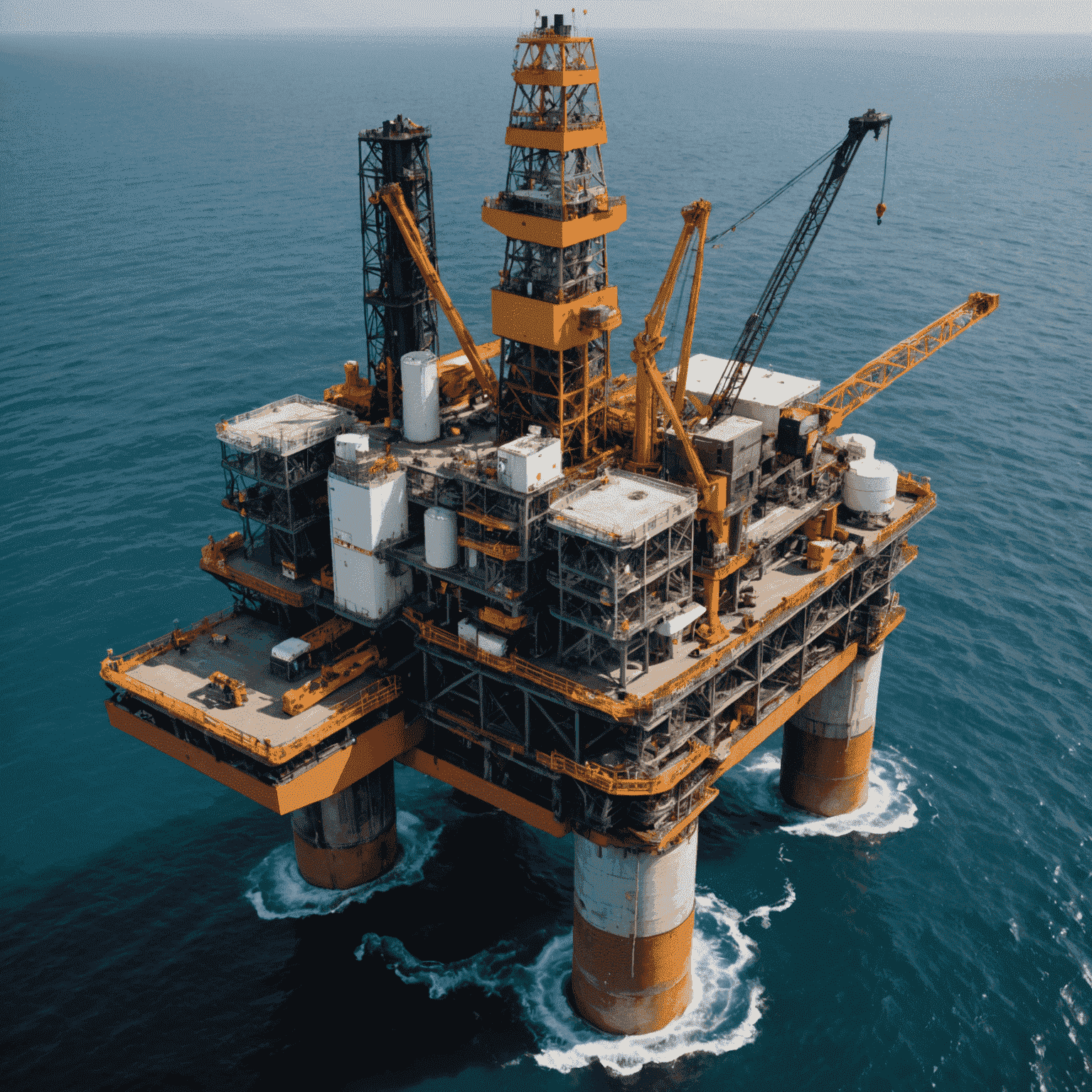 Advanced drilling rig operating in an offshore oil field, showcasing state-of-the-art equipment and safety measures in place